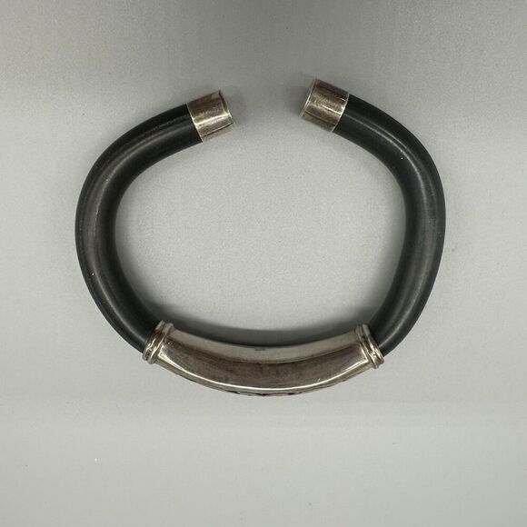 Sterling Silver 925 Artisan Open Cuff Flexible Filigree Bracelet Black Unisex - Picture 3 of 7